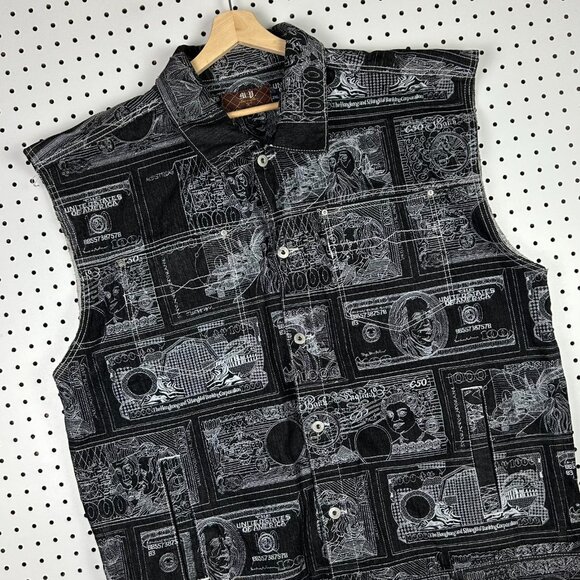 Members Property Embroidered Vest 2XL Money Denim‎ Hip Hop Scarface Y2K Gothic - Picture 2 of 7